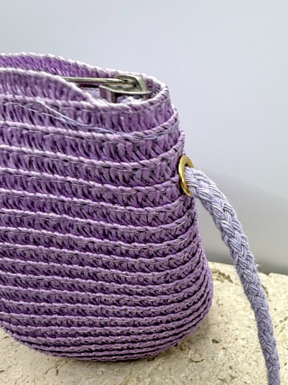 Women's Purple Hand Woven Straw Mini Crossbody Bag Boho Summer Purse NEW - Picture 4 of 9